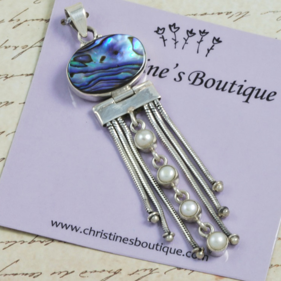 Abalone & Pearl Dangle 925 SS Pendant for Necklace - Picture 1 of 1